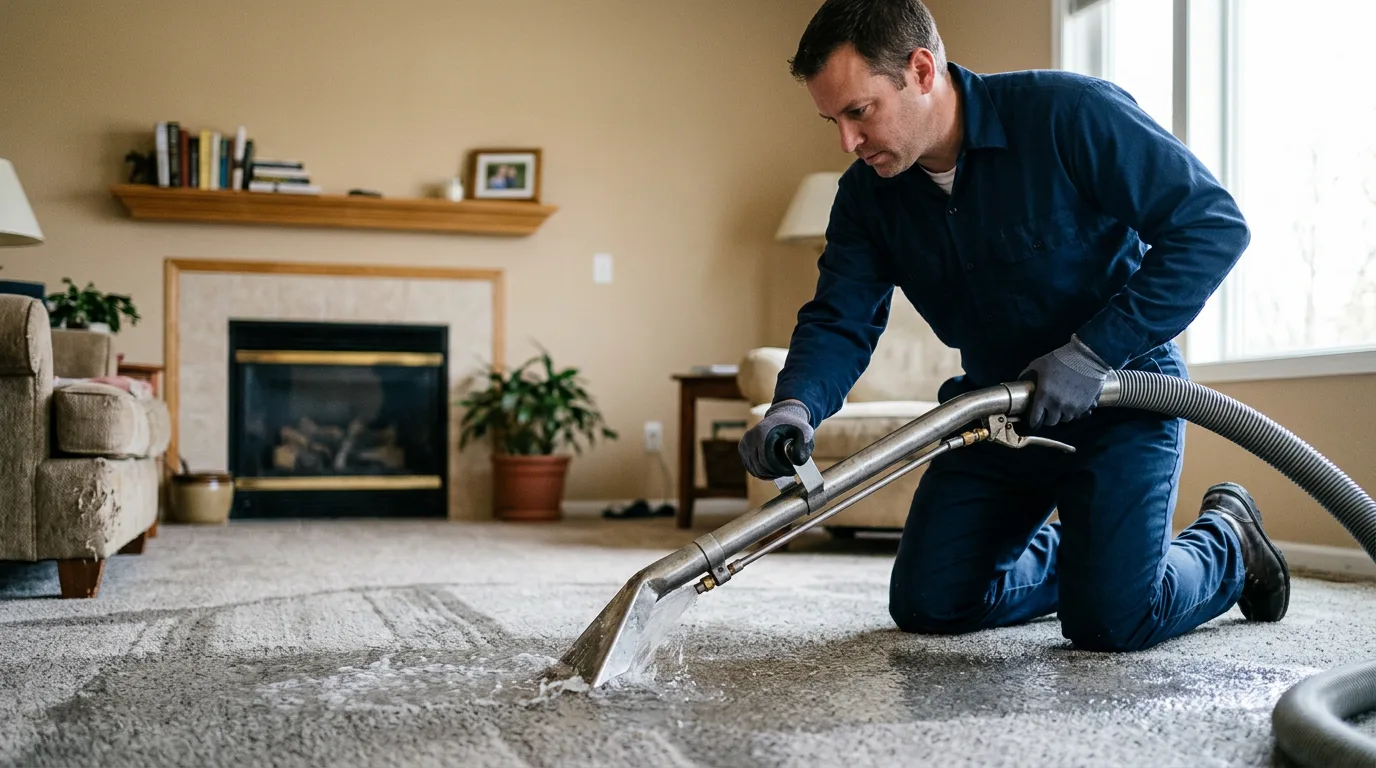 Water damage restoration technician working near Horicon, WI